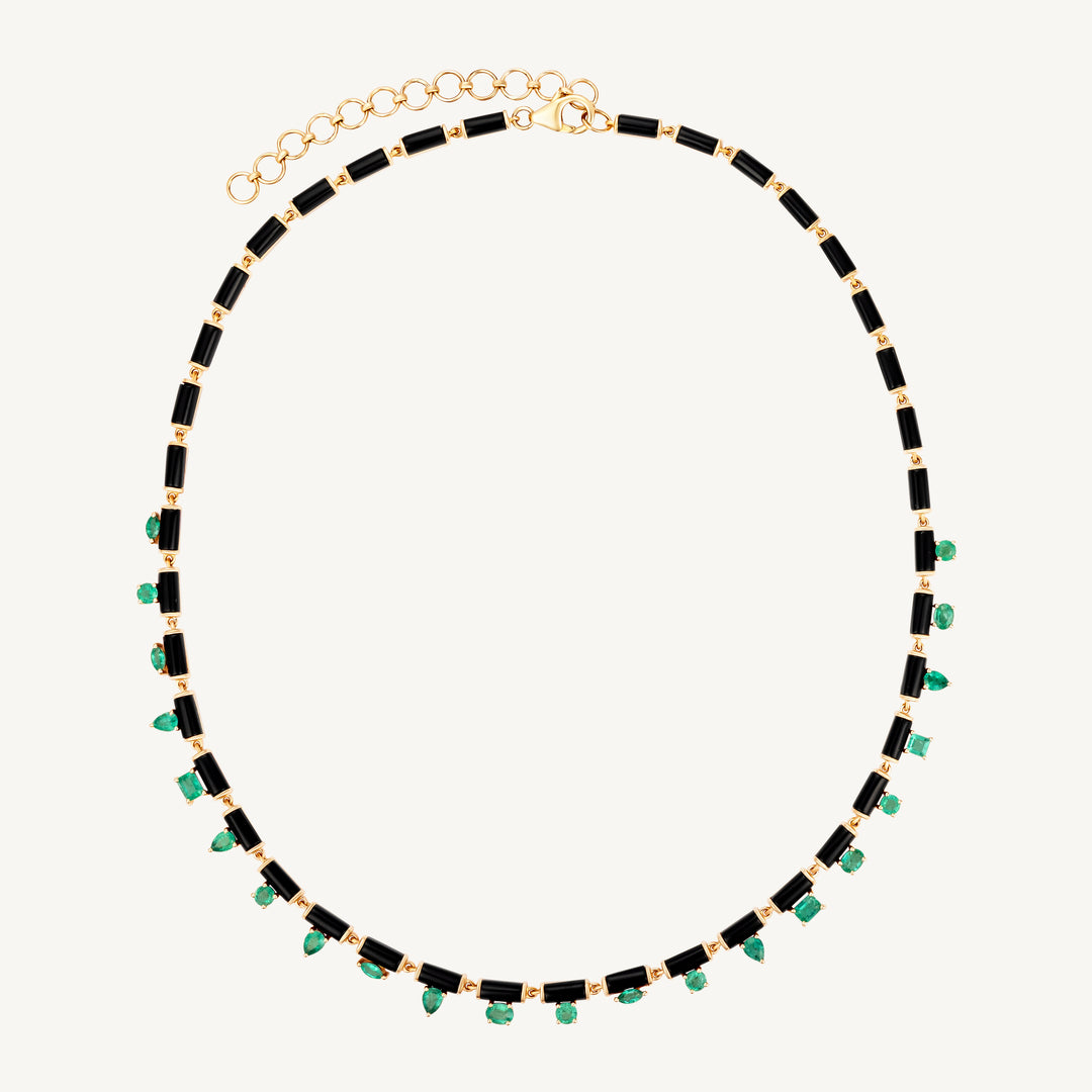 Mixed Shape Emerald and Onyx Necklace