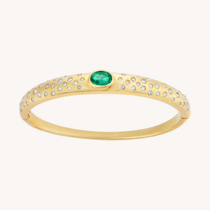 Yellow Gold Emerald and Diamond Bangle
