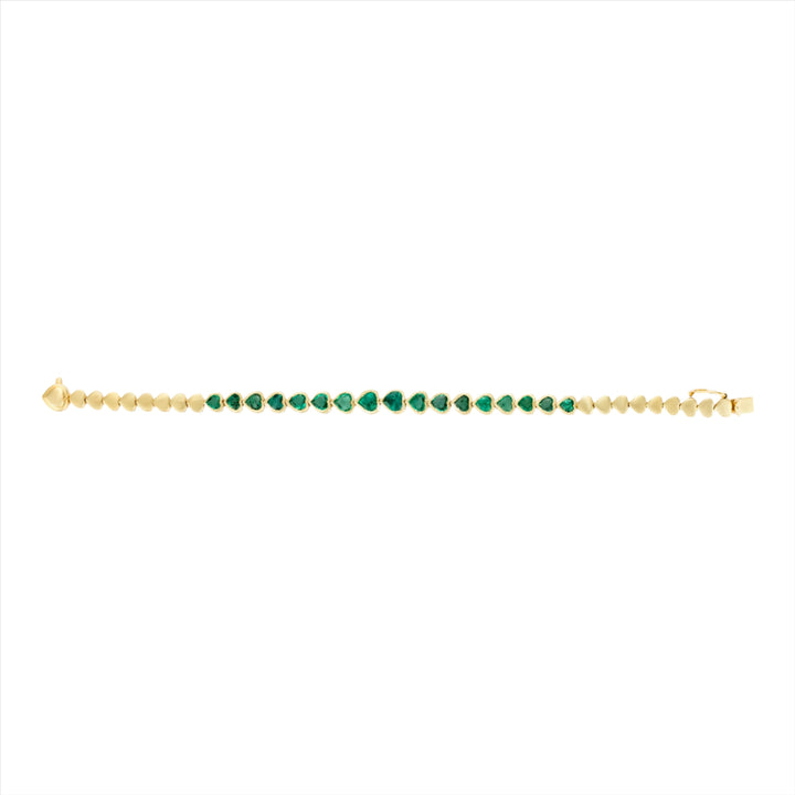 Heart-Shaped Gold Bead and Emerald Bezel Tennis Bracelet