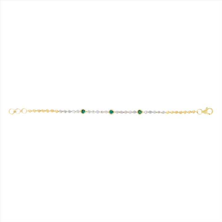 Mixed-shape bezel set diamond and emerald bracelet