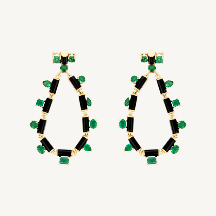 Mixed-Shape Black Onyx & Emerald Earrings