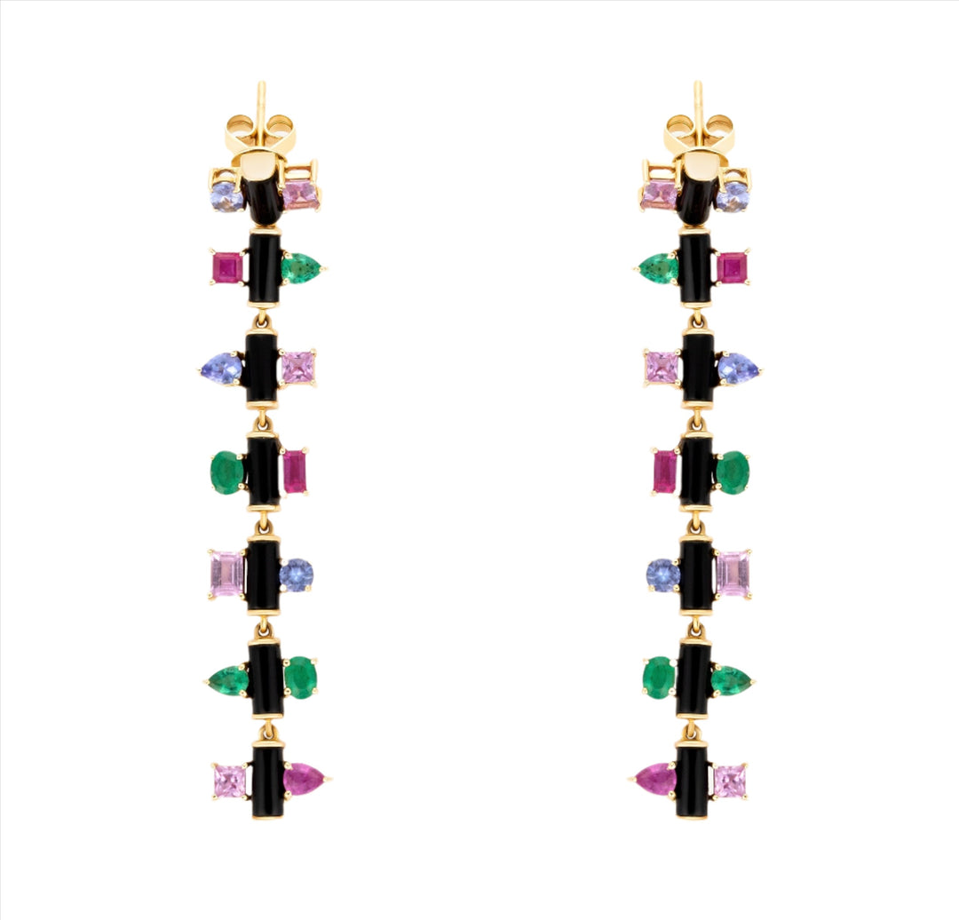 Multi Colored Gemstone & Onyx Earrings