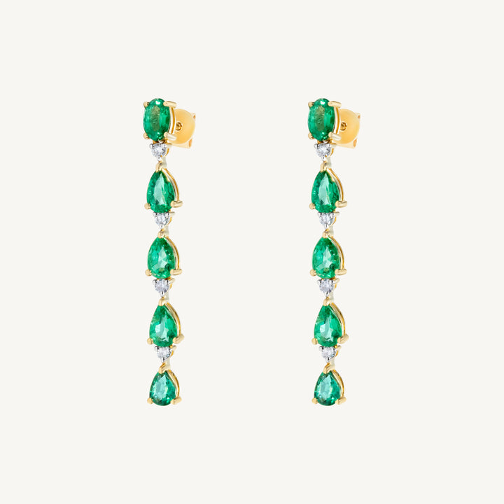 Elongated Vivid Emerald & Diamond Earrings