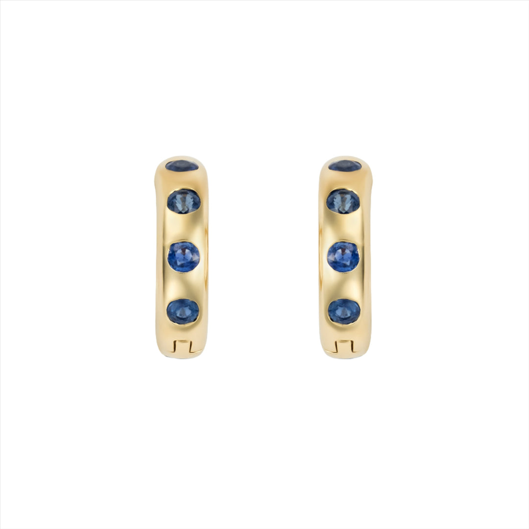 Gold & Blue Sapphire Huggie Earrings