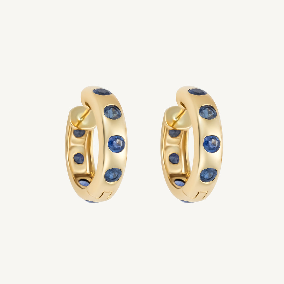 Gold & Blue Sapphire Huggie Earrings