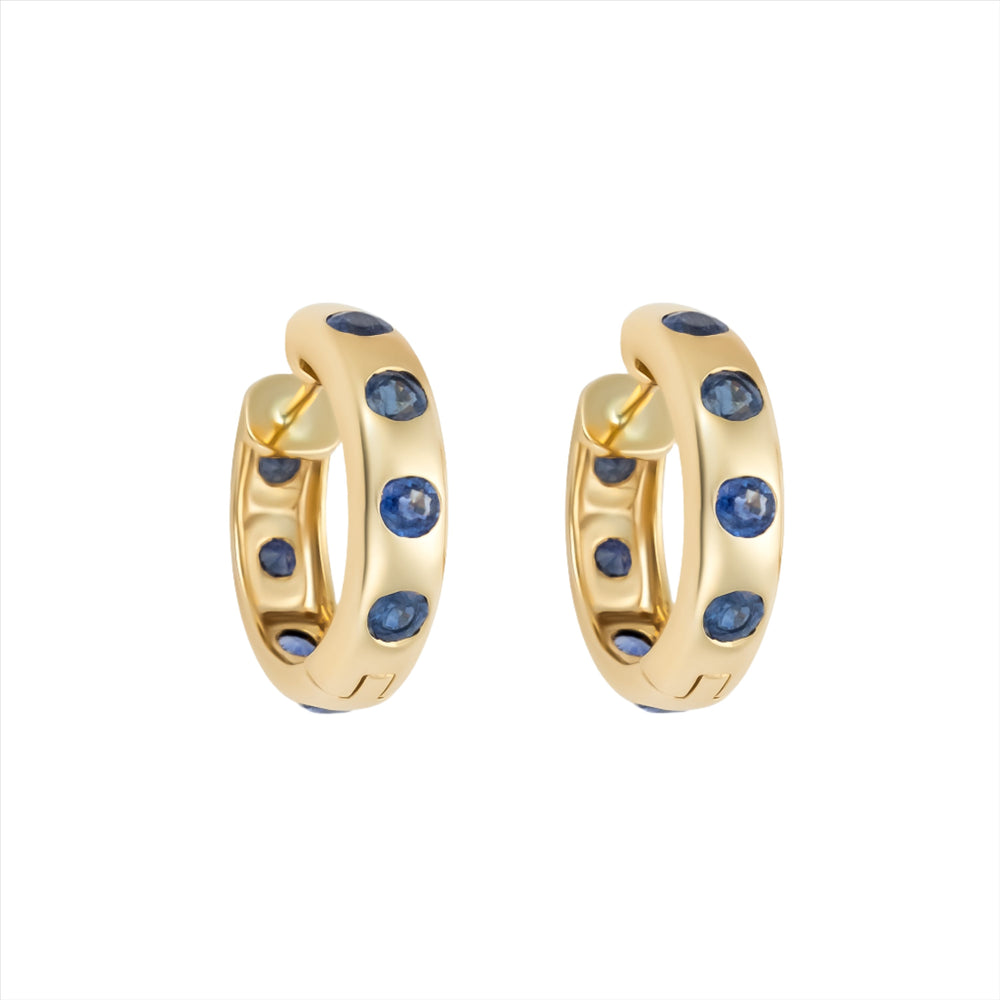 Gold & Blue Sapphire Huggie Earrings