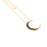 Sapphire & Diamond Crescent Moon Necklace, Medium