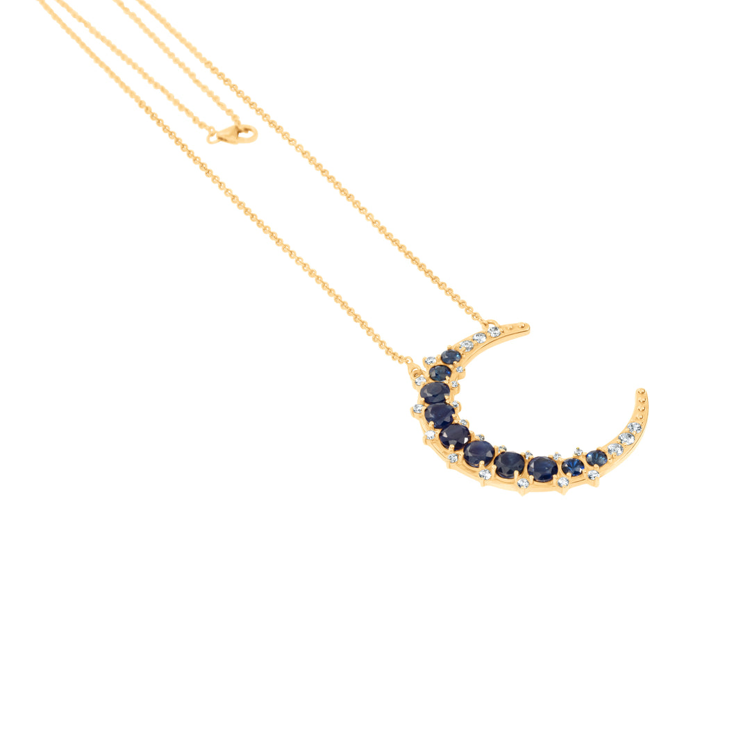 Medium Sapphire and Diamond Crescent Moon Necklace