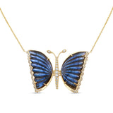 Large Blue Labradorite & Diamond Butterfly Necklace in 18K Yellow Gold