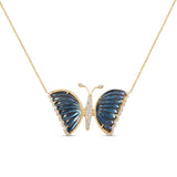 Medium Blue Labradorite & Diamond Butterfly Necklace in 18K Yellow Gold