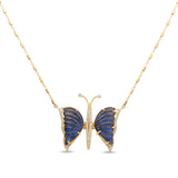Extra Small Blue Labradorite & Diamond Butterfly Necklace in 18K Yellow Gold