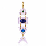 Poisson Pendant in Lavender Quartz, Malachite, Lapis, and Opal