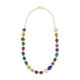 Mixed shape fluted bezel necklace with Amethyst, Emerald, Opal, Morganite, Peridot, Ruby, Rubellite, Sapphire, Tourmaline and Tanzanite