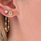Heart-Shaped Bezel Set Diamond Stud Chain Earrings in 14K Yellow Gold