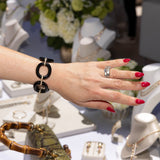 Modeled image of Elyzians Hand-carved Onyx bracelet with pave diamonds 