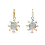 Opal and Dotted Diamond Drop Earrings in 14k Yellow Gold