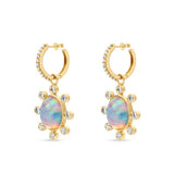 Opal and Dotted Diamond Drop Earrings in 14k Yellow Gold