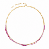 Pear-Shaped Pink Sapphire and Diamond Tennis Necklace in 14k yellow gold