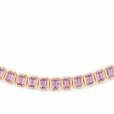 Bezel Set Pink Sapphire Tennis Necklace in 14K Yellow Gold