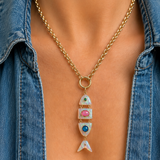 Poisson Pendant in White Opal, Malachite Pink and Blue Opal