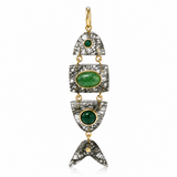 Poisson Pendant in Black Rutilated Quartz with Malachite