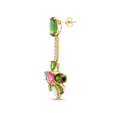 Tourmaline and Diamond Mis-Matched Flower Earrings in 18k Yellow Gold
