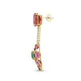 Tourmaline and Diamond Mis-Matched Flower Earrings in 18k Yellow Gold