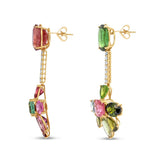 Tourmaline and Diamond Mis-Matched Flower Earrings in 18k Yellow Gold