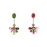 Tourmaline and Diamond Mis-Matched Flower Earrings in 18k Yellow Gold