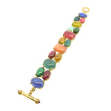 Tourmaline and Tanzanite Cabochon Bracelet in 18k Yellow Gold