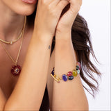 Tourmaline and Tanzanite Cabochon Bracelet in 18k Yellow Gold