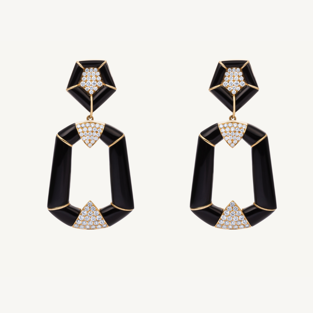 Black Onyx and Diamond Gold Earring