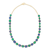 Victorian Button-Back Emerald and Kyanite Necklace in 14k Yellow Gold and Black Rhodium