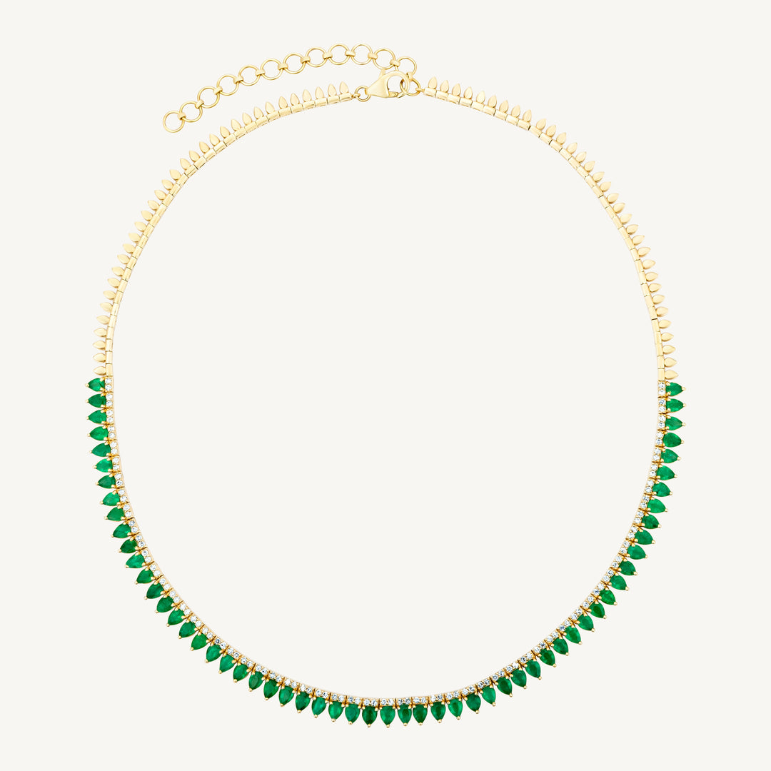 Pear-Shape Emeralds and Diamond Tennis Necklace