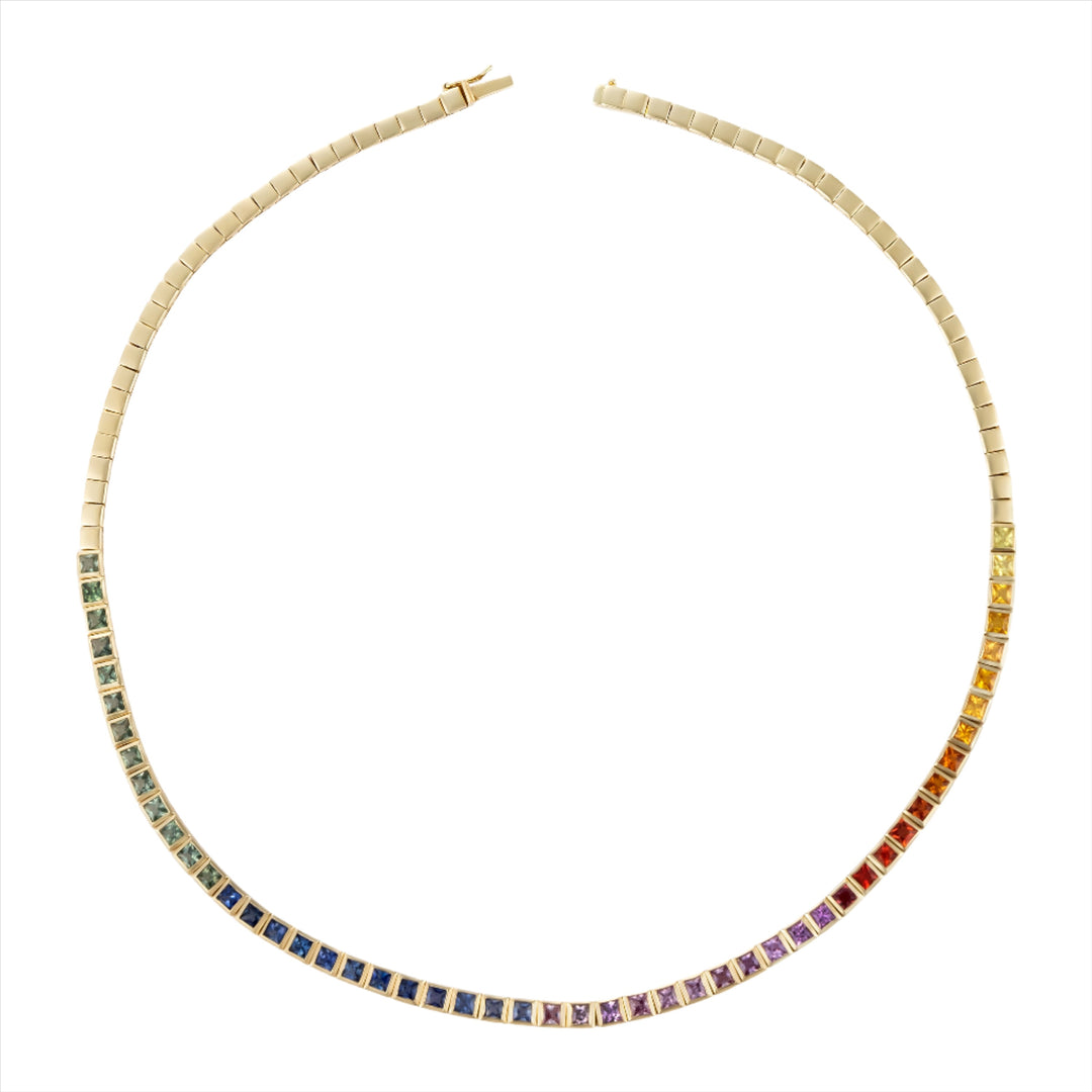 Multi-Colored Princess Cut Sapphire Beaded Necklace