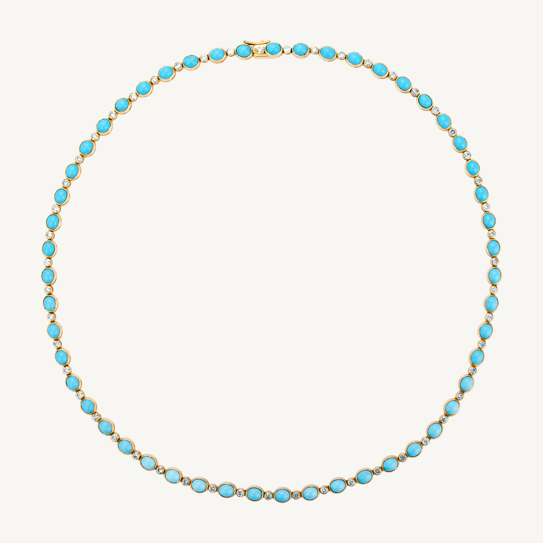 Cabochon Turquoise and Diamond Gold Necklace