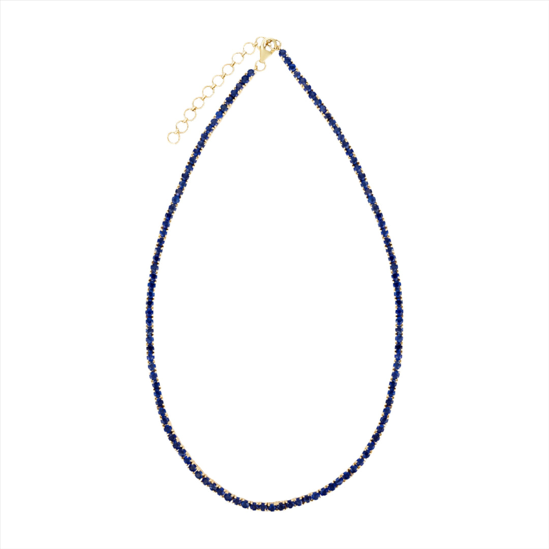 Blue Sapphire Gold Tennis Necklace