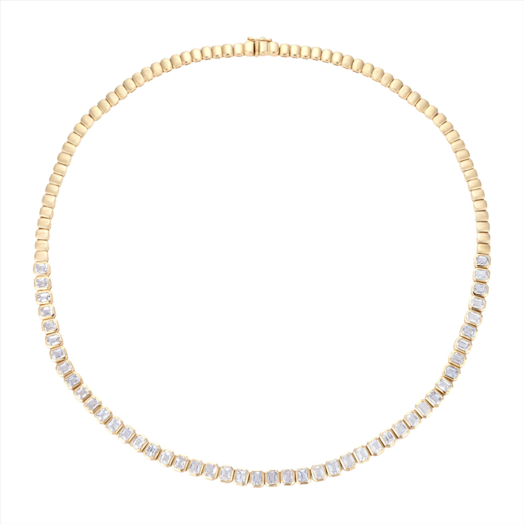 Bezel Set Emerald Cut White Sapphire Tennis Necklaces