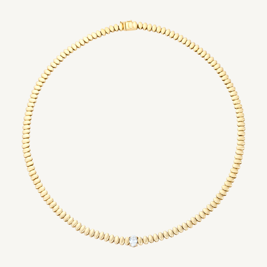 Gold Bead & Single Diamond Necklace