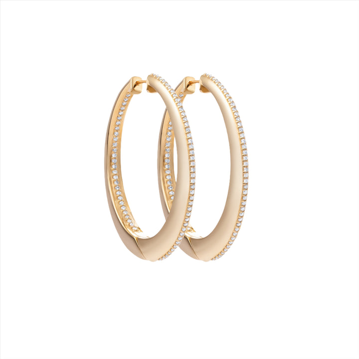 Oblong Yellow Gold and Inside Out Diamond Hoop