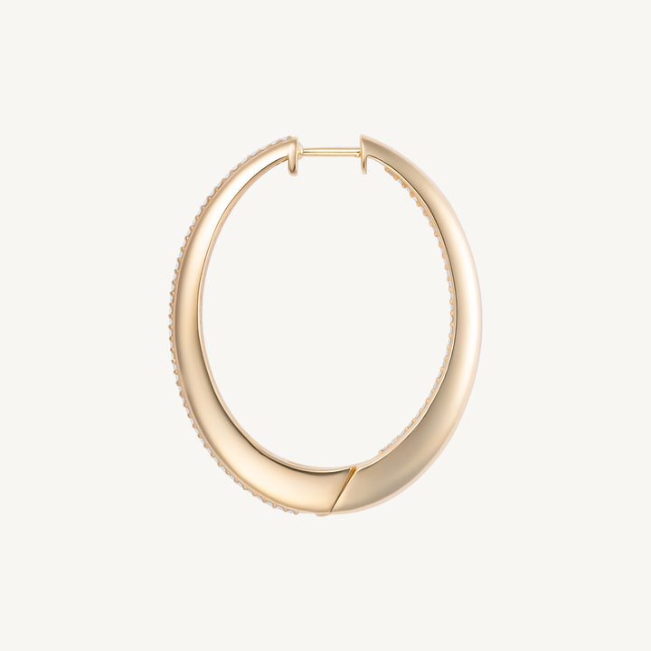 Oblong Yellow Gold and Inside Out Diamond Hoop
