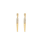 Sleek 14K yellow gold spike dangle earrings featuring shimmering pavé and scattered diamonds, offering a bold yet sophisticated accessory with an elegant edge.