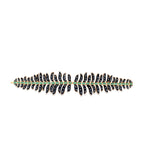One-of-a-kind 14K yellow gold feather earrings featuring black onyx, emeralds, and diamonds, uniquely designed for versatility—wear as dramatic dangle earrings or convert into a striking feather bracelet paired with emerald studs. Shown as bracelet