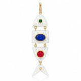 Poisson Pendant in White Opal, Malachite, Kyanite and Coral