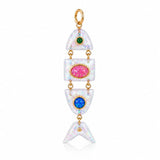 Poisson Pendant in White Opal with Malachite Pink and Blue Opal