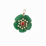 Amber Fern Fleur de Charme Pendant in 14K Yellow Gold with Green Quartz, Sapphire, and Diamonds by Elyzian Fine Jewelry
