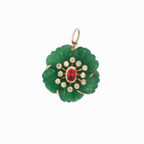 Amber Fern Fleur de Charme Pendant in 14K Yellow Gold with Green Quartz, Sapphire, and Diamonds by Elyzian Fine Jewelry