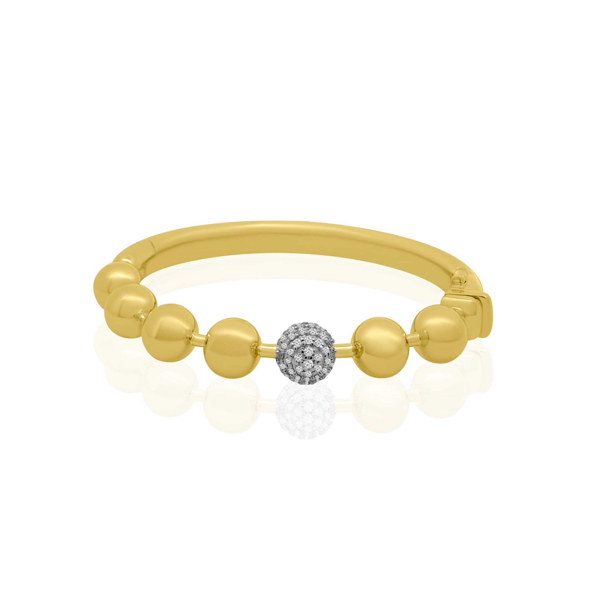 Bold Round Beaded Bangle with Pavé Diamond Accent in 14K Yellow Gold by Elyzian