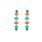 Pair of earrings with turquoise and pink coral and chrysoprase with diamond accents