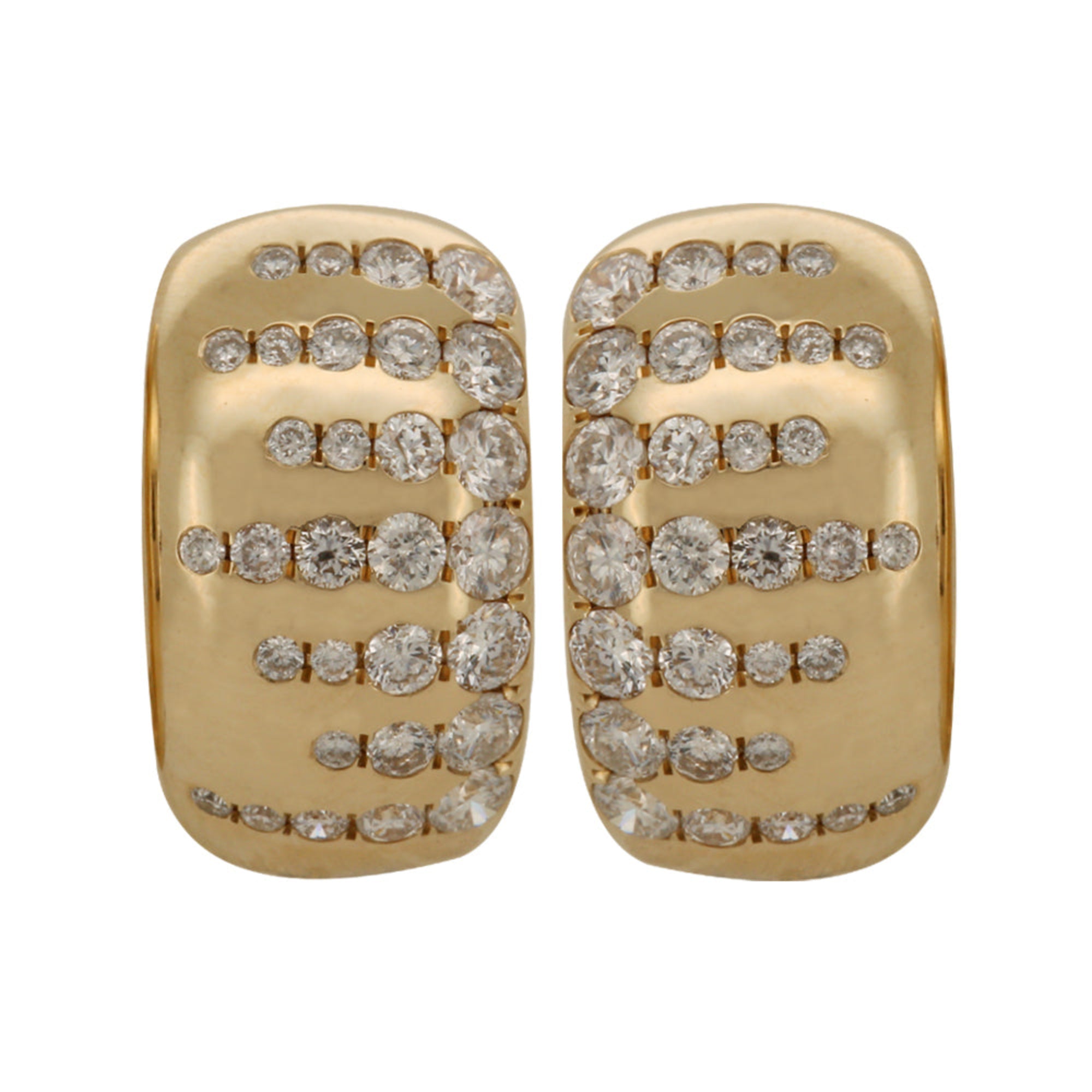 14K yellow gold cigar band huggie earrings with diamond accents
